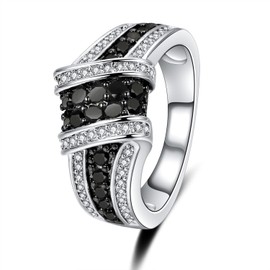 Uloveido Lady Black Infinity Knot Criss Cross Promise Ring for Women with CZ Stones Size Q Y423