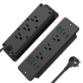HHSOET 14 in 1 Fast Charging Recessed Power Strip, 45W Furniture Power Outlet USB C, Flush Mount Surge Protection with 6 AC Plugs, 4 USB-A and 4 USB-C, 6ft Power Cord. (Black)
