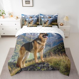 Feelyou King Comforter Set 7 Pcs Dog Printed Bed in a Bag for Girls Boys Children German Shepherd Dog Bedding Set 3D Animal Theme Comforter Pet Dog Bed Set with Sheets, Pillowcases, Pillow Covers