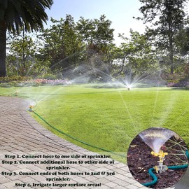 Morvat 1/2 Inch Brass Impact Sprinkler, Adjustable 0-360 For Watering Lawn, Yard & Garden, Extra Thick Aluminum Spike Base With Brass Connections, 49FT Spray Distance, Includes Teflon Tape And Washers