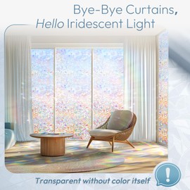 rabbitgoo Window Privacy Film Stained Glass Rainbow 3D Prism Decorative Iridescent Window Sticker Static Cling Suncatcher UV Protection for Home Heat Control, 17.5" x 157.5"