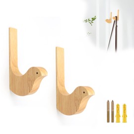 SHENGYIG Pack of 2 Wooden Coat Hooks, Bird-Shaped Wall Hooks, Wooden Retro Hooks, Coat Hooks with Screws and Expansion Tube, Coat Hooks for Entrance, Living Room, Bedroom, Wall