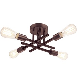 4-Light Semi Flush Mount Ceiling Light Fixture, Oil Rubbed Bronze Modern Industrial Sputnik Chandelier Light Fixture, Metal Flush Mount Ceiling Light for Kitchen Bedroom Living Room Closet, No Bulb