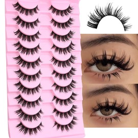 DSLONG 10 Pairs Wet Look Manga Lashes 3D Multi layered Spiky Lashes D Curl Long Eyelashes Strips Fluffy Faux Mink Lashes Extension For Japanese Anime Cosplay Makeup (SA02)