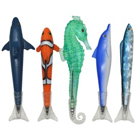Lopenle 5PCS Fish Pens Shark Pens Clownfish Seahorse Pens Dolphin Pens Marine Animal Ballpoint Pens Black Ink Pen For School Supplies Birthday Party