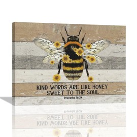 Farmhouse Bee Wall Art Country Bumblebee Pictures Wall Decor Bible Verse Canvas Prints Bee Sunflowers Daisy Painting Framed Home DecorationsArtwork for Kitchen Living Room Bathroom Office 16"x12"