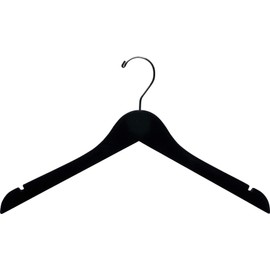 The Great American Hanger Company Black Velvet Wood Top Hanger, Box of 25 Space Saving 17 Inch Flat Wooden Hangers w/Chrome Swivel Hook & Notches for Shirt Jacket or Dress