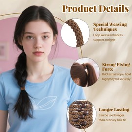 CLINTT 8 Pcs Elastic Hair Ties for Women & Girls, Cotton - Woven, Suitable for Curly or Thick Hair, Brown