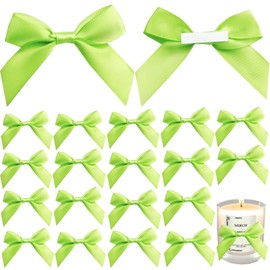 50 Pack Self Adhesive Satin Bows for Gift Wrapping, 2.6x2.2 Inches Satin Ribbon Bows, Premade Ribbon Bows with Double-Sided Tape for Treat Bags Craft Home Wedding Party Decoration(Lime Green)
