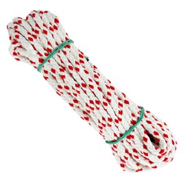 Matte Polyester Rope Cord. 6MM * 10M, Made in Spain, for Awnings, Camping, Banners. White with Red