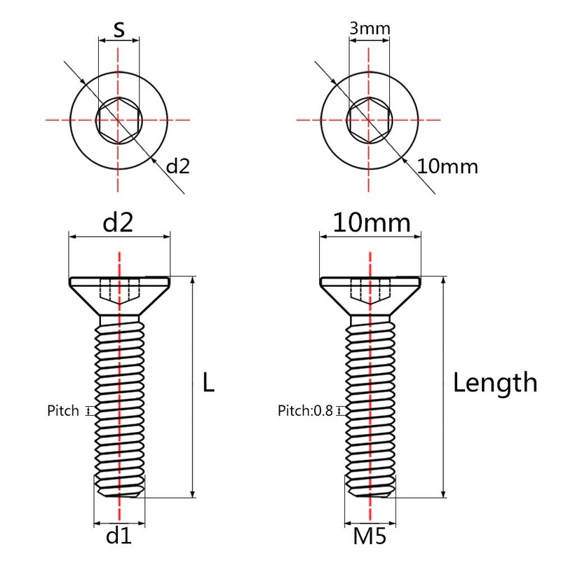 Wanyifa Titanium Ti M5x10 12 15 20 25mm Countersunk Flat