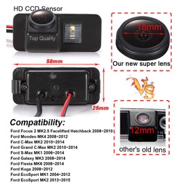 1280 x 720 Pixels 1000TV Lines Car Reversing Camera Parking Aid Replacement for Ford Mondeo MK4 Fiesta S-Max Kuga Everest Focus 2 Hatchback Facelift C307 EcoSport MK1 MK2 C-Max Waterproof