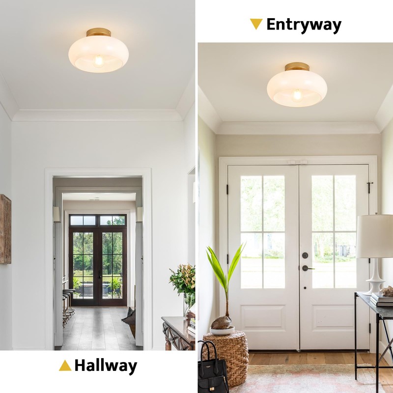 WOKNOS Mid-Century Modern Gold Semi Flush Mount Ceiling Light, Kitchen