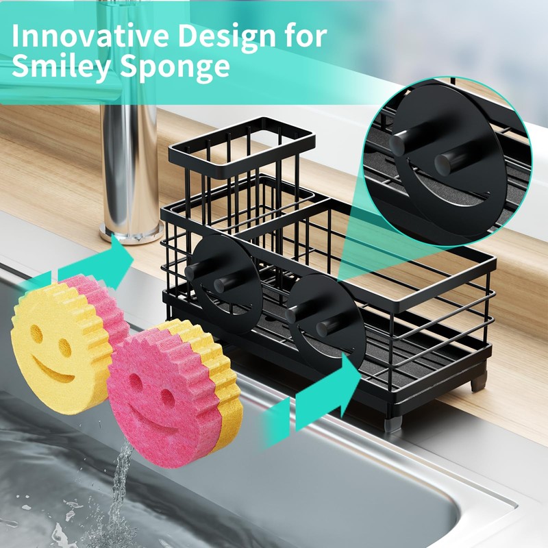 HapiRm Sink Caddy Sponge Holder - Self-draining Kitchen Sink Organizer