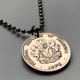 1976 Nigeria 10 Kobo coin pendant Nigerian black shield horses eagle Abuja Lagos Kano Ibadan Benin City Port Harcourt Jos Ilorin Oyo Uyo Sokoto Ilorin Oyo Sokoto Owerri Zuma Rock Super Eagles n001426