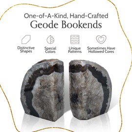 Nature's Decorations Black Agate Bookends – A Grade Geode Heavy Duty Non Toxic Decorative Stone Crystal Book Ends for Shelves & Bookcases, Natural Polished Bookshelf Decor, 1 Pair 2-3Lbs