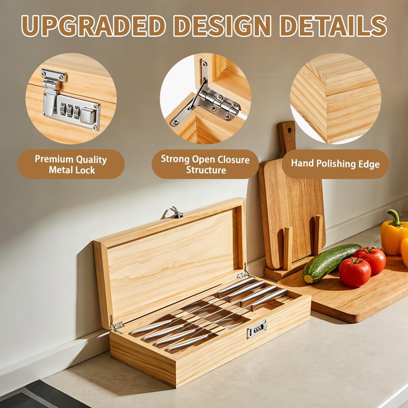 Amcortn Upgraded Knife Box, Knife Lock Box Kitchen Knife Storage