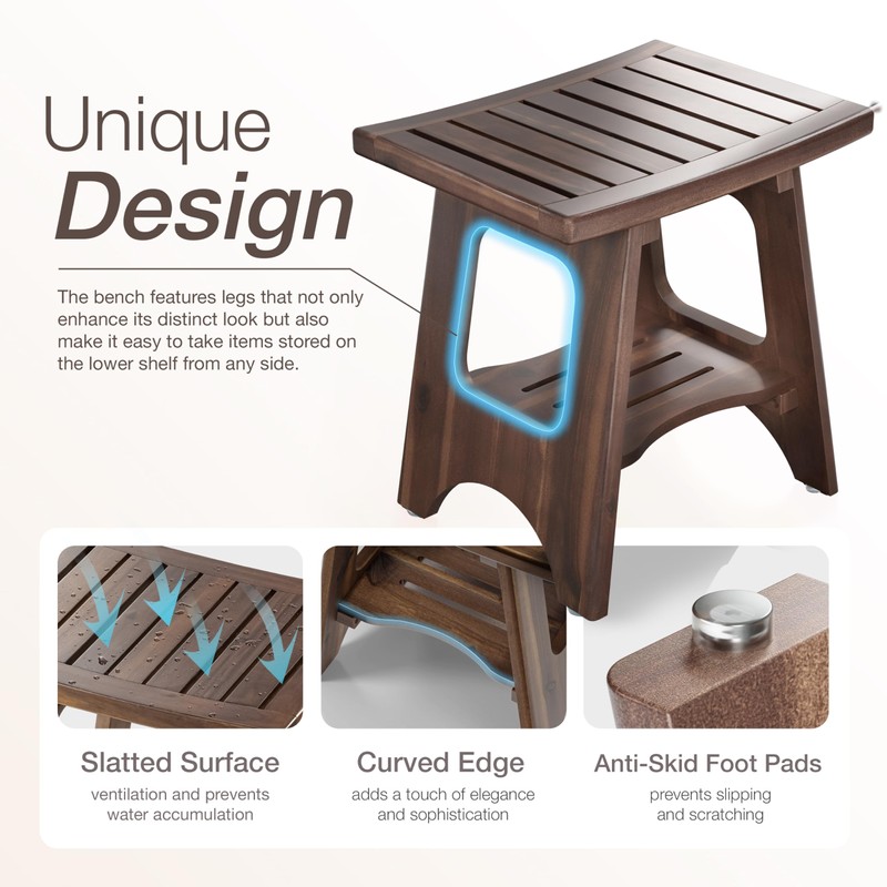HOLANA 18" Acacia Wood Shower Bench Seat – Waterproof Shower