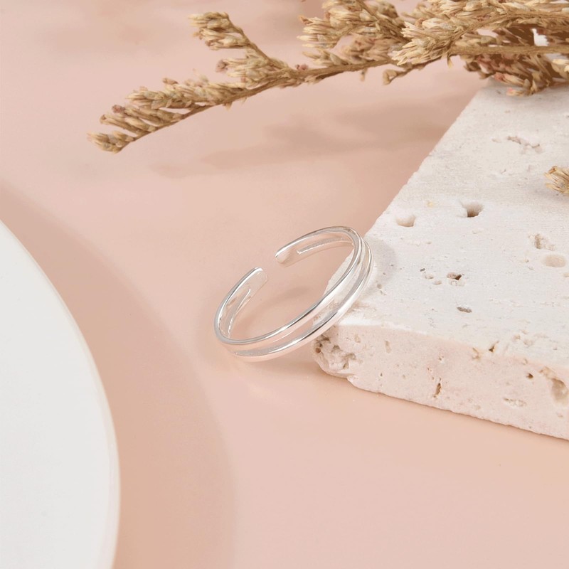 SILBERTALE 925 Sterling Silver Open Cuff Toe Ring for Women