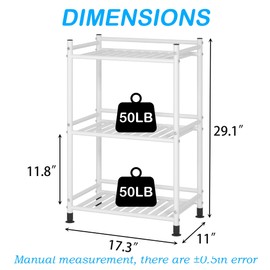 FKUO 3 Tier Bathroom Storage Open Shelf Unit, Free-Standing Metal Corner Rack Shelving for Kitchen, Living Room, Hallway (White, Wider 3 Tier)