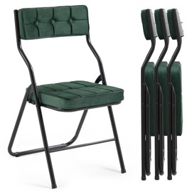 HOMEFUN Padded Folding Chairs 4 Pack - Foldable Dining Chairs with Cushion, Portable and Assembled Folding Extra Chair for Guests Kitchen Office Wedding Party Green
