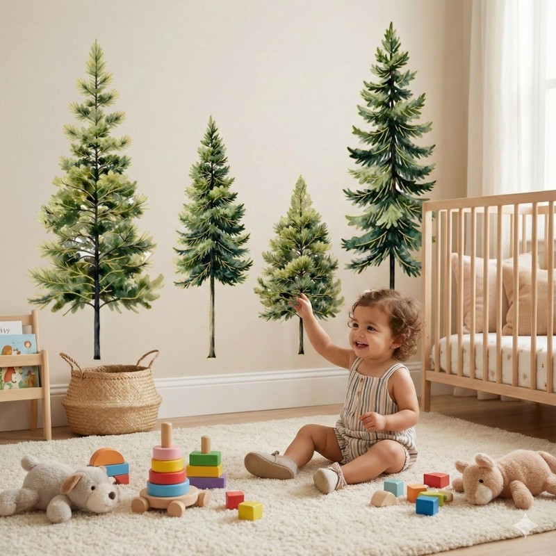 Pine Tree Wall Stickers for Nursery: Peel and Stick Christmas