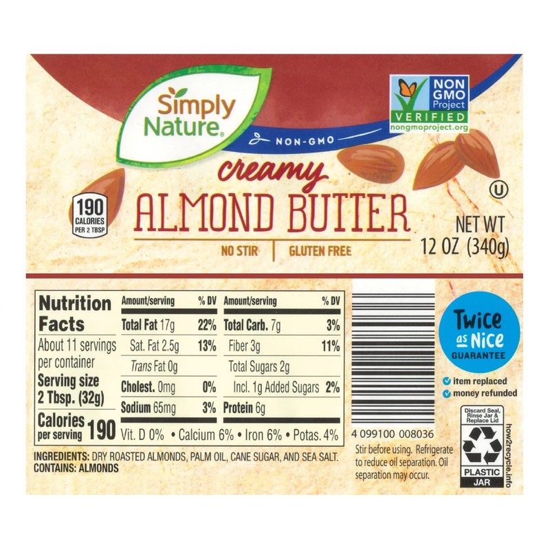 Simply Nature Creamy Almond Butter, 12 oz (Pack of 2)