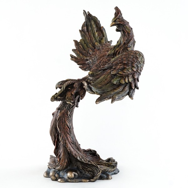 Top Collection 12 Inch Mythical Rising Fire Phoenix Statue in Cold Cast Bronze