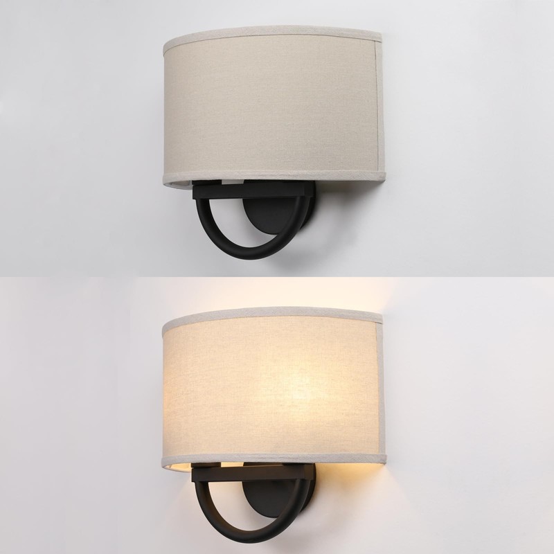 Industrial 2-Lights Wall Sconce Fixtures with Linen Fabric Shade, Double