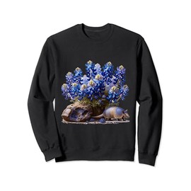 Texas Blue Bonnet, versteinertes Holz und neun gebändertes Gürteltier Sweatshirt
