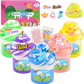 5 Pack Butter Slime Kit, Dual Colors Slime Set with Cute Slime Charms, Soft & No-Sticky, Scented Putty Slime for Party Favors, Birthday Gift, Stress Relief Toys for Girls Boys