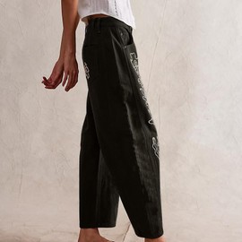 YSW Embroidered Mid Rise Jeans for Women Baggy Boyfriend Jean Boho Barrel Horseshoe Vintage Pants Black XS