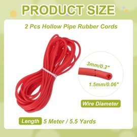 PATIKIL Hollow Pipe Rubber Cords 5.5 Yards 3mm, 2 Pcs Hollow Tube Silicone Tubing Spool with 1.5mm ID Hole for DIY Jewelry Making Knitting Beading Craft, Red