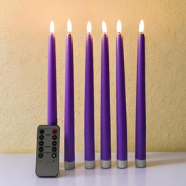Ni-JASW Purple Flameless Taper Candles with Remote, Flickering Halloween LED Candlesticks Battery Powered Set of 6