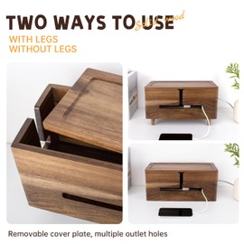 Large Cable Management Box - Organizer for Electrical Cords and Power Strips - Conceal Desk and Floor Cables - Storage Solution for Cord Hider and Organization (Brown Wood)