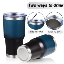 MEWAY 30oz Insulated Tumbler With Lids and Straws,Stainless Steel Double Vacuum Coffee Tumbler Cup, Brush, Durable Powder Coated Coffee Cup for Cold & Hot Drinks, Office, Travel(Blue Black,1 PACK)