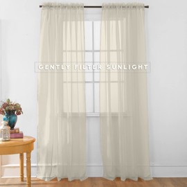 Elegant Comfort 2-Piece Sheer Panel with 2inch Rod Pocket - Window Curtains 40-inch Width X 84-inch Length, Beige