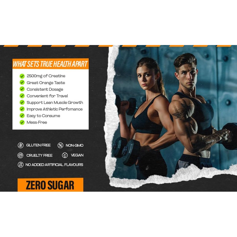 True Health Creatine Monohydrate Gummies, Orange Flavour, 60 Gummies, 2,500mg