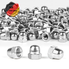 LALAGO Acorn Nuts M8 Stainless Steel, Pack of 100 Acorn Nuts High Shape According to DIN 1587, A2 V2A Hexagonal Cap Nuts, Stainless Steel Cap Nuts, Protective Caps Nuts for Screws Threaded Rods &