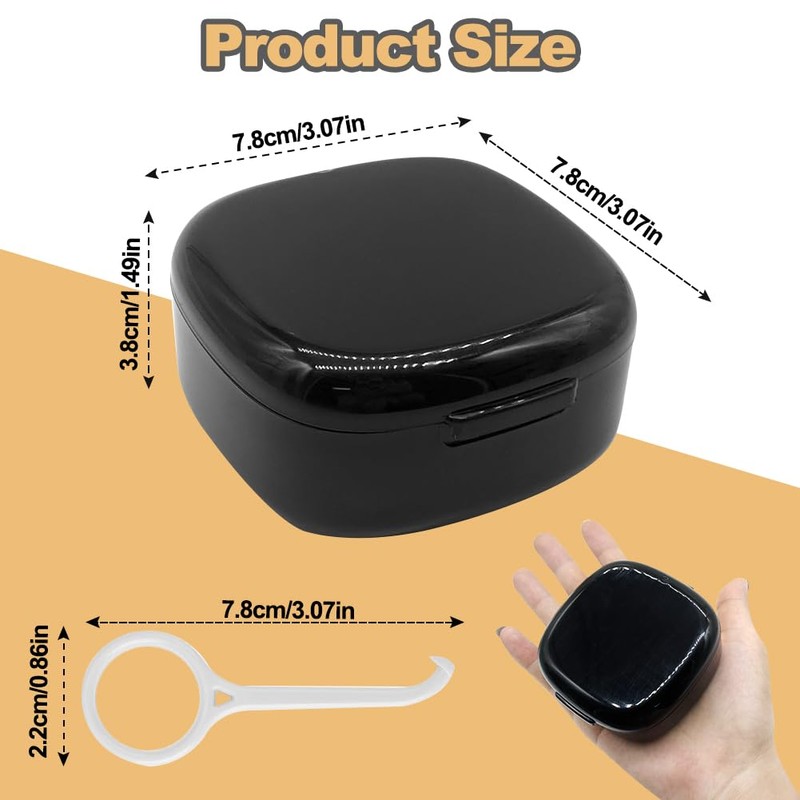 SwirlColor Denture Container, Portable Braces Box with Sieve, Plastic Retainer,