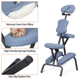 Segawe Portable Tattoo Massage Chair PU Leather Folding Table Salon Facial Spa Pad Blue