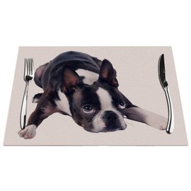 Boston Terrier Placemats Set of 4, Cute Funny Pet Dogs Boston Terrier Placemats Heat Resistant for Dining Table Non-Slip 18x12 Inches