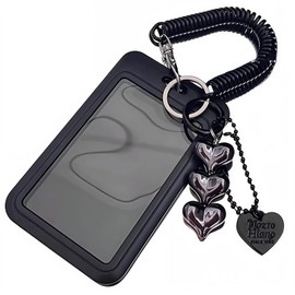 Pass Case, Cute, High School Students, Girls, Commuter Pass Case, Reel, Heart Holder, Cute Trading Card Case, Korea (Black)
