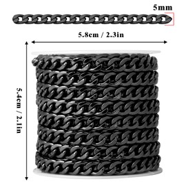 [16.5 Ft] Gunmetal Stainless Steel Cuban Chains Roll, 5mm Width 304 Stainless Steel Black Curb Link Chains Spool Bulk for Jewelry Making