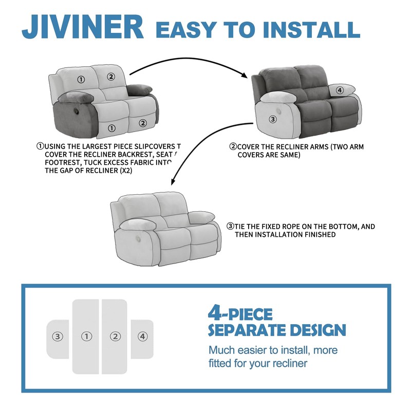 JIVINER 4 Pieces Recliner Loveseat Covers Stretch Recliner Sofa Slipcover