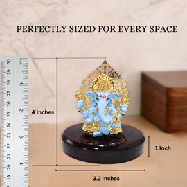House Of Wemy 24k Gold Plated Ganesh Idol with Kalpavriksh Tree | Ganpati Statue for Car, Office Desk, Home Decor, Hindu Gifts - Resin | 4 x 3.2 x 1 Inches (Blue)