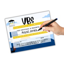 Vacation Bible School VBS Certificate of Completion Award | 50 pk 8.5x11” Lighthouse Bible Verse Beach Ocean Sea Themed Participation