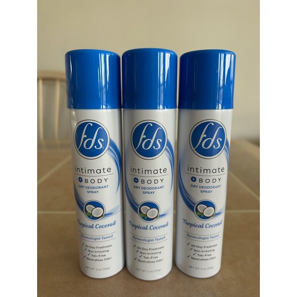 FDS Lot of 3 FDS Tropical Coconut Intimate Deodorant Spray