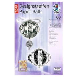Ursus 23580099 - Designstreifen Paper Balls Audrey, Material für bis zu 8 Paper Balls, Durchmesser ca. 10 cm, 60 Streifen mit Zubehör, ideal zum Basteln von individuellen Weihnachtskugeln
