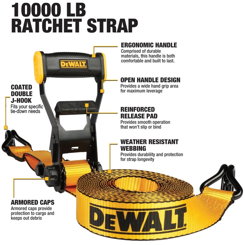 DEWALT DXBC10000J Black/Yellow 2" x 27' Ratchet Tie Down Strap